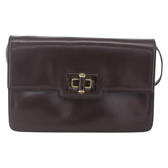 GUCCI Shoulder Bag Leather Brown Gold 004 46 0087 Auth ka263