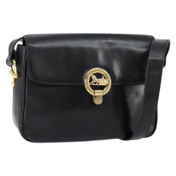 CELINE Horse Carriage Shoulder Bag Leather Black Gold Auth ka264