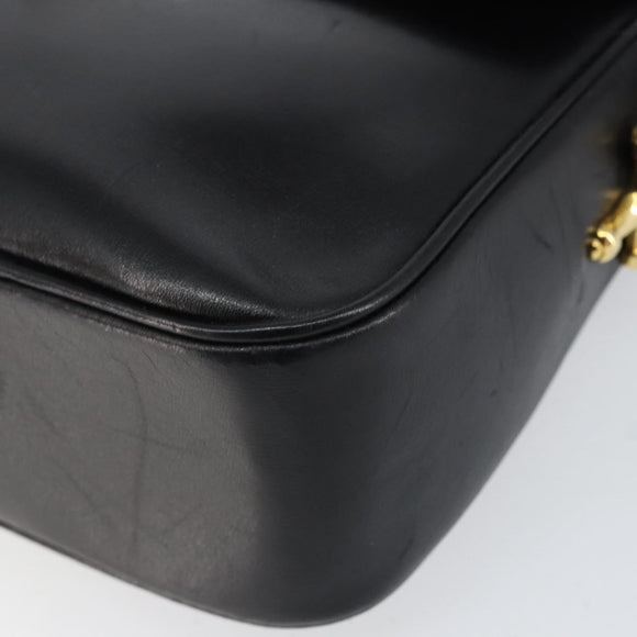 CELINE Horse Carriage Shoulder Bag Leather Black Gold Auth ka264