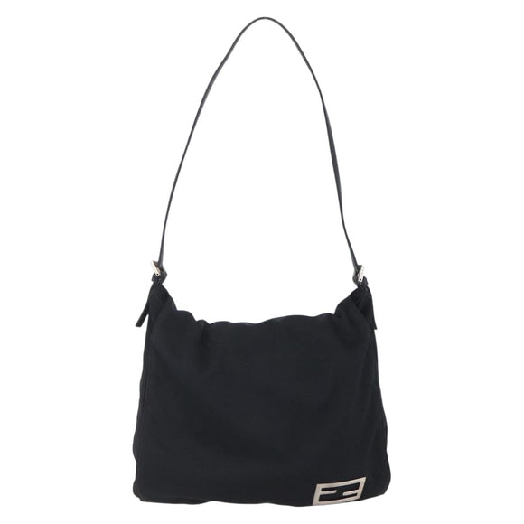 FENDI Shoulder Bag Nylon Black Silver Auth ka265