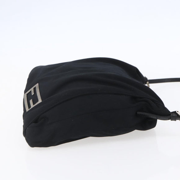 FENDI Shoulder Bag Nylon Black Silver Auth ka265