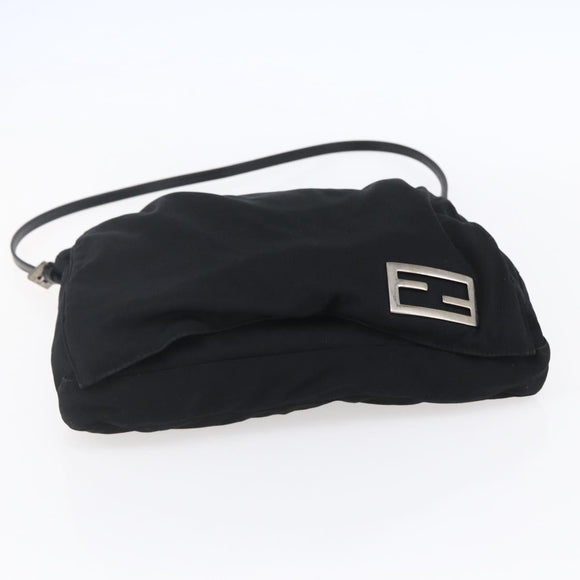 FENDI Shoulder Bag Nylon Black Silver Auth ka265