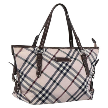 BURBERRY Nova Check Blue Label Tote Bag Nylon Pink Silver Auth ka2655