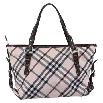 BURBERRY Nova Check Blue Label Tote Bag Nylon Pink Silver Auth ka2655 - 0