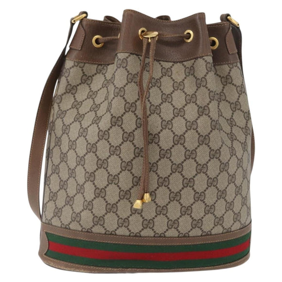 GUCCI GG Supreme Web Sherry Line Bag PVC Beige Gold 41 02 085 Auth ka2661