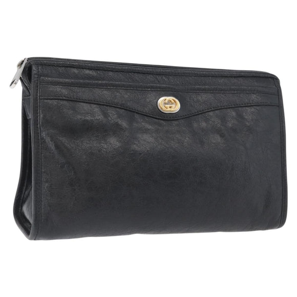 GUCCI Clutch Bag Leather Black Silver 575991 Auth ka2665