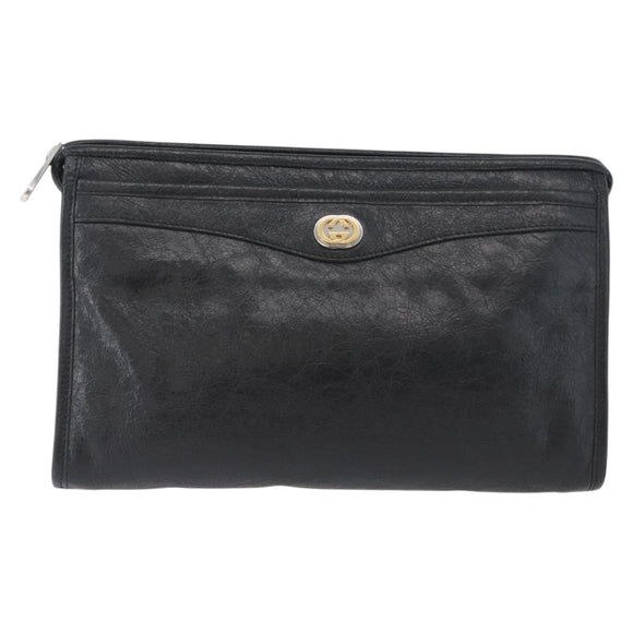 GUCCI Clutch Bag Leather Black Silver 575991 Auth ka2665