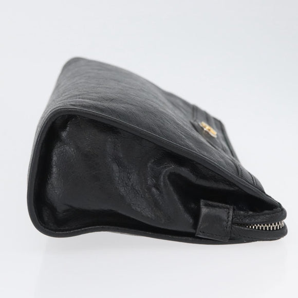 GUCCI Clutch Bag Leather Black Silver 575991 Auth ka2665