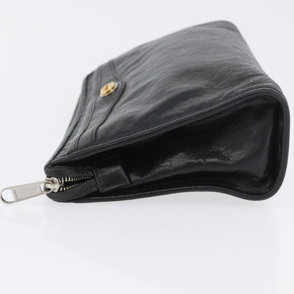 GUCCI Clutch Bag Leather Black Silver 575991 Auth ka2665
