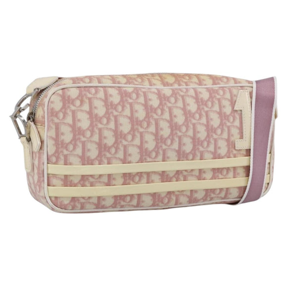 Christian Dior Trotter Canvas Shoulder Bag PVC Pink Silver Auth ka2681