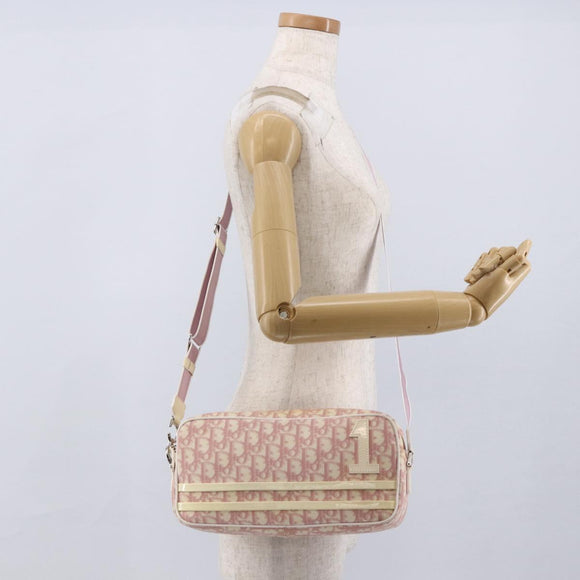 Christian Dior Trotter Canvas Shoulder Bag PVC Pink Silver Auth ka2681