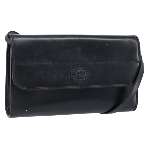 GUCCI Shoulder Bag Leather Black Gold Auth ka2682