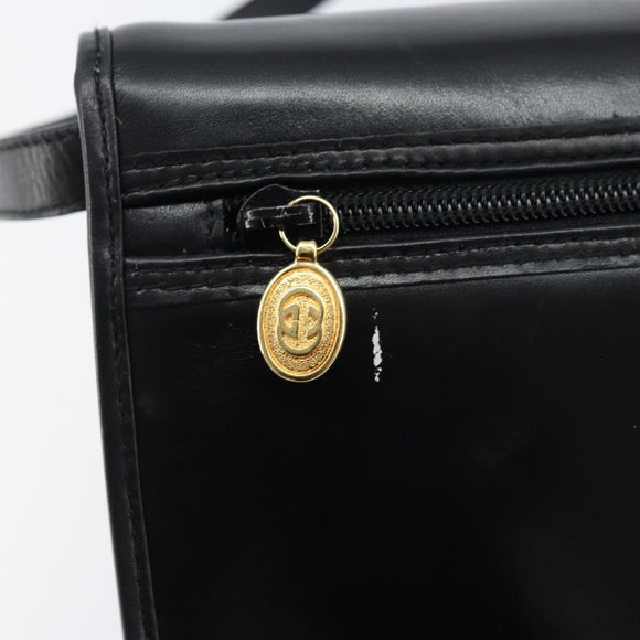 GUCCI Shoulder Bag Leather Black Gold Auth ka2682