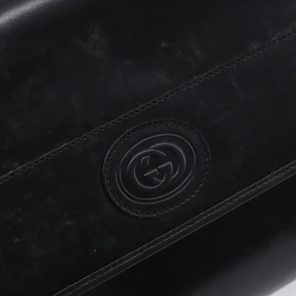 GUCCI Shoulder Bag Leather Black Gold Auth ka2682