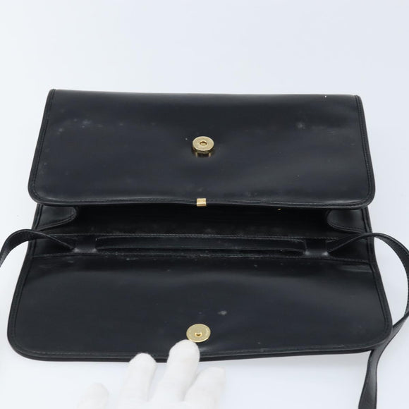 GUCCI Shoulder Bag Leather Black Gold Auth ka2682