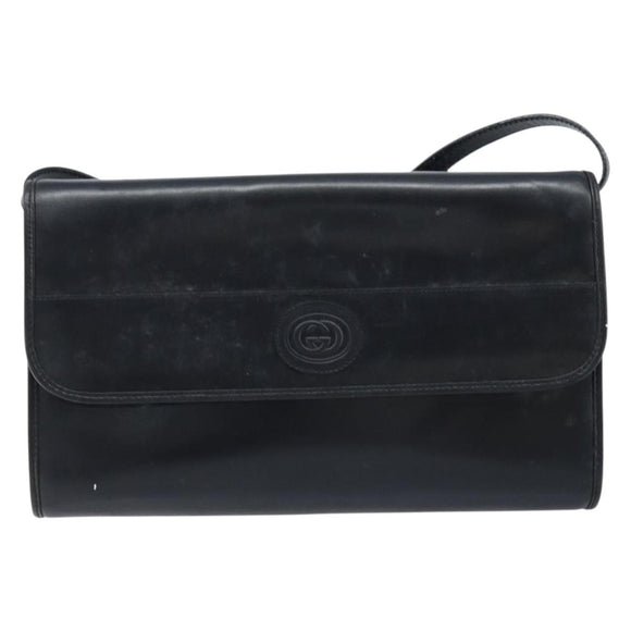 GUCCI Shoulder Bag Leather Black Gold Auth ka2682