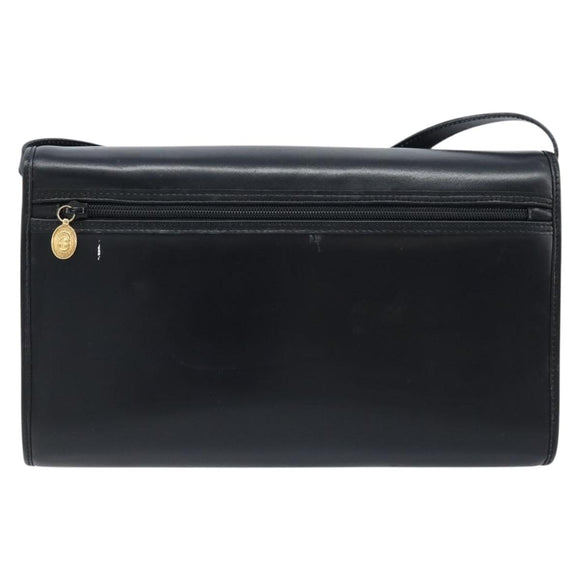 GUCCI Shoulder Bag Leather Black Gold Auth ka2682