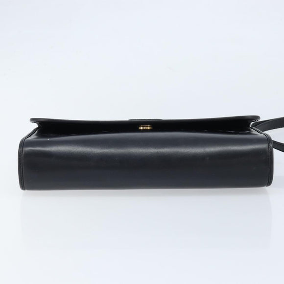 GUCCI Shoulder Bag Leather Black Gold Auth ka2682