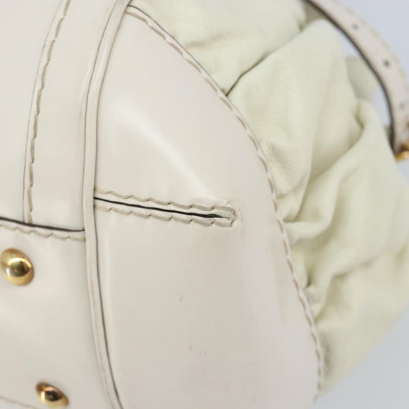 GUCCI Hand Bag Leather White Gold 189883 Auth ka2690