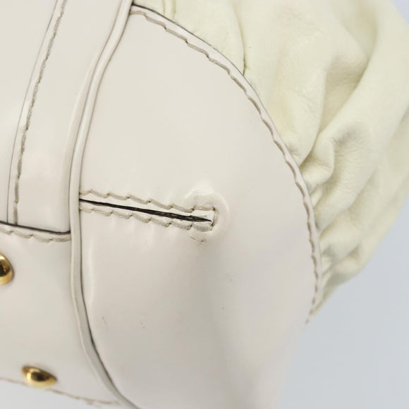 GUCCI Hand Bag Leather White Gold 189883 Auth ka2690