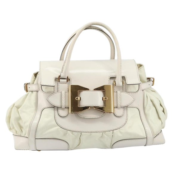 GUCCI Hand Bag Leather White Gold 189883 Auth ka2690