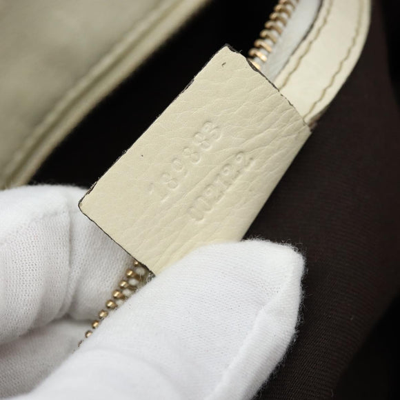 GUCCI Hand Bag Leather White Gold 189883 Auth ka2690