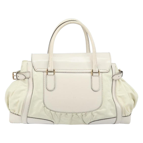 GUCCI Hand Bag Leather White Gold 189883 Auth ka2690