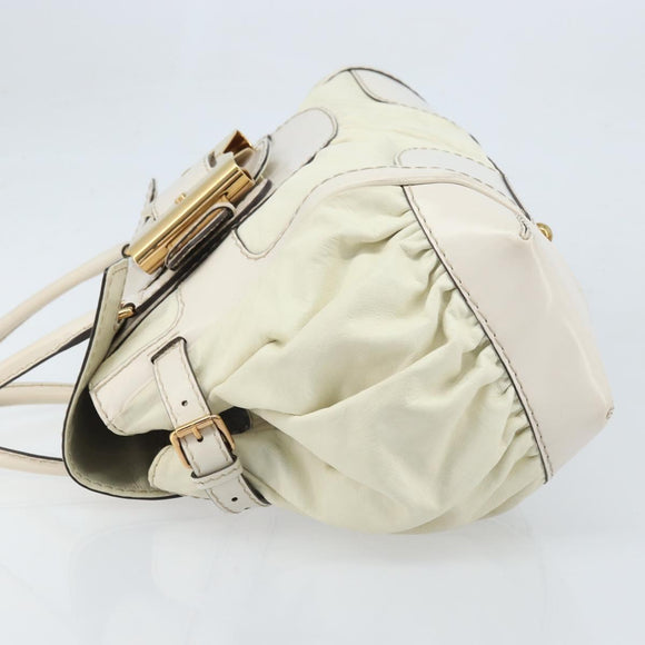 GUCCI Hand Bag Leather White Gold 189883 Auth ka2690