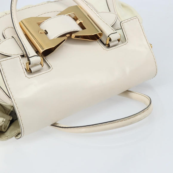 GUCCI Hand Bag Leather White Gold 189883 Auth ka2690