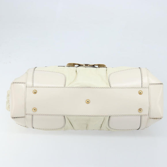 GUCCI Hand Bag Leather White Gold 189883 Auth ka2690