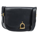 CELINE Shoulder Bag Leather Black Gold Auth ka2696-1