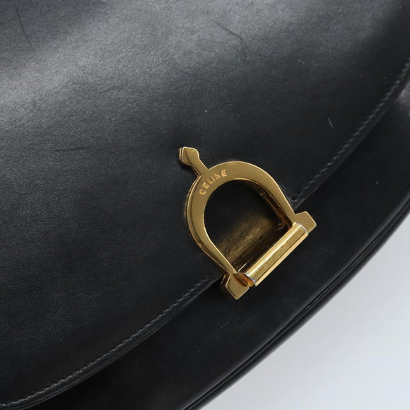 CELINE Shoulder Bag Leather Black Gold Auth ka2696