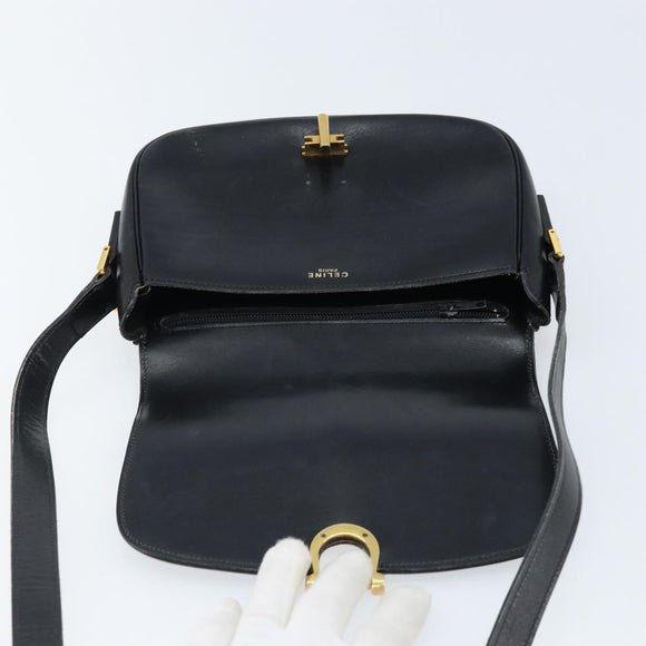 CELINE Shoulder Bag Leather Black Gold Auth ka2696