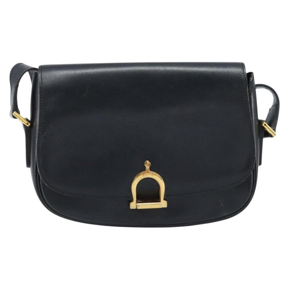 CELINE Shoulder Bag Leather Black Gold Auth ka2696