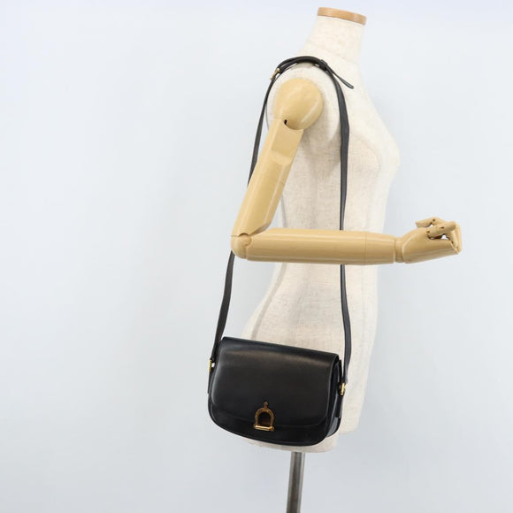 CELINE Shoulder Bag Leather Black Gold Auth ka2696