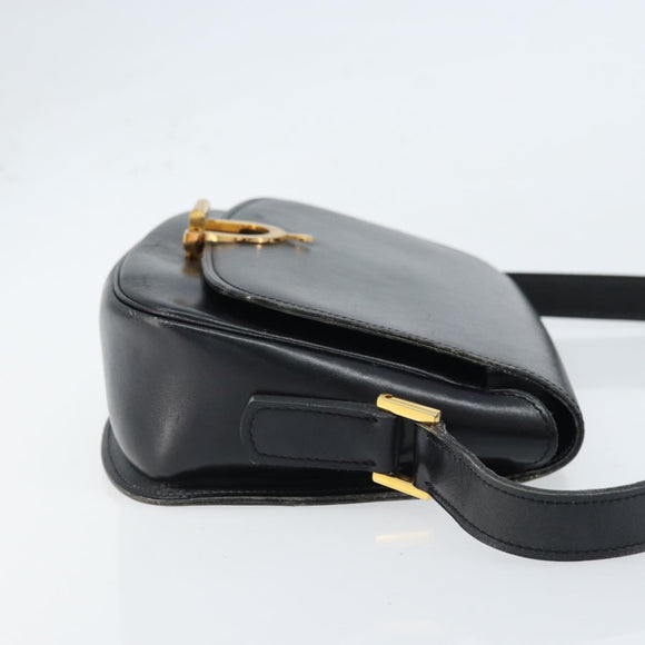 CELINE Shoulder Bag Leather Black Gold Auth ka2696