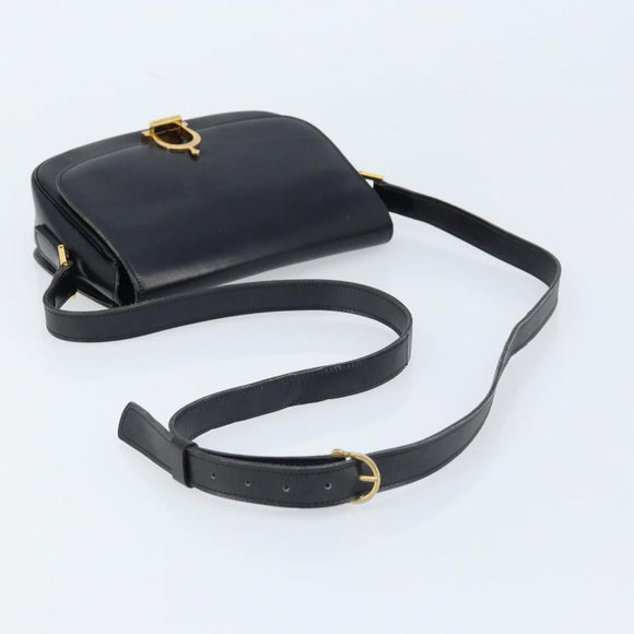 CELINE Shoulder Bag Leather Black Gold Auth ka2696