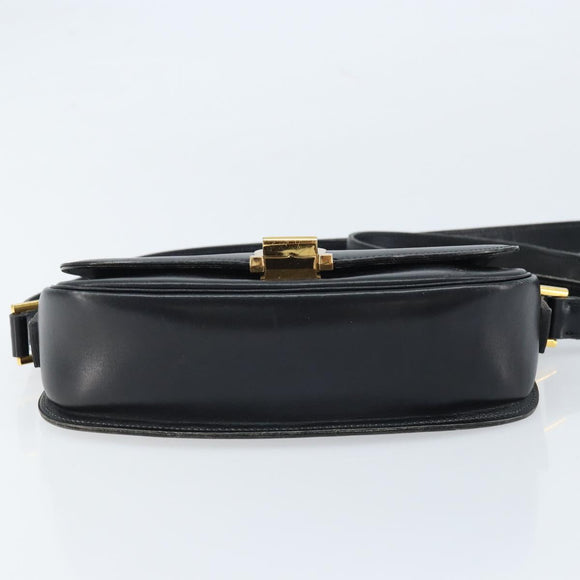 CELINE Shoulder Bag Leather Black Gold Auth ka2696