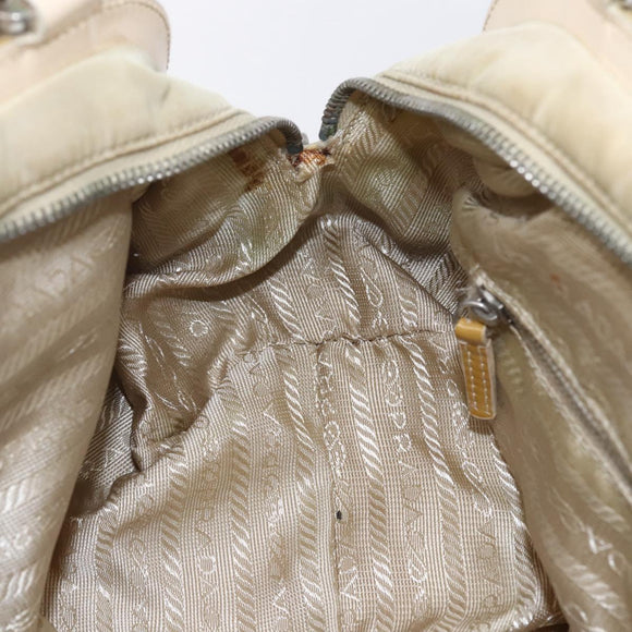 PRADA Shoulder Bag Nylon Beige Silver Auth ka270