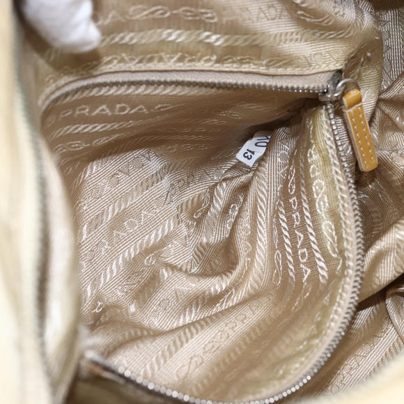 PRADA Shoulder Bag Nylon Beige Silver Auth ka270