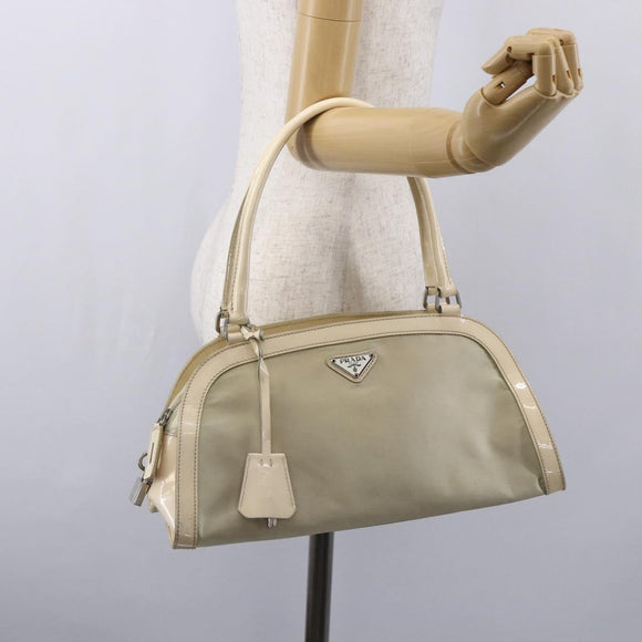 PRADA Shoulder Bag Nylon Beige Silver Auth ka270
