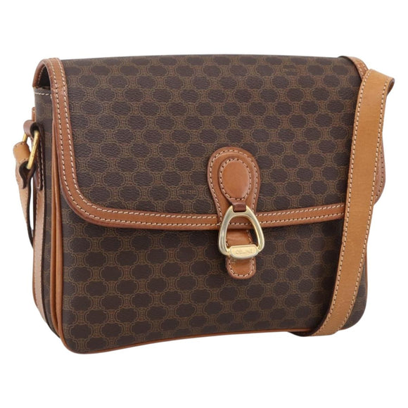 CELINE Macadam Canvas Shoulder Bag PVC Leather Brown Gold Auth ka2705