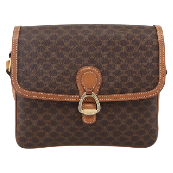 CELINE Macadam Canvas Shoulder Bag PVC Leather Brown Gold Auth ka2705