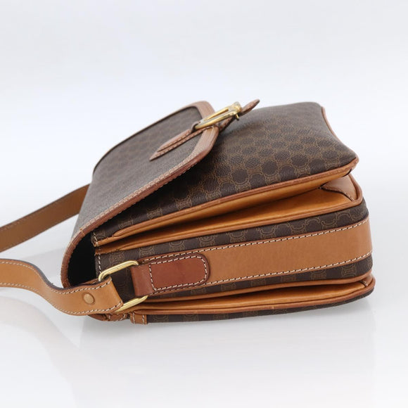 CELINE Macadam Canvas Shoulder Bag PVC Leather Brown Gold Auth ka2705