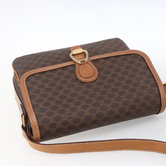 CELINE Macadam Canvas Shoulder Bag PVC Leather Brown Gold Auth ka2705