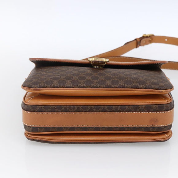 CELINE Macadam Canvas Shoulder Bag PVC Leather Brown Gold Auth ka2705