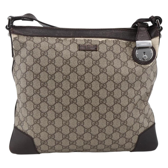 GUCCI GG Supreme Shoulder Bag PVC Beige Silver 148476 Auth ka2706