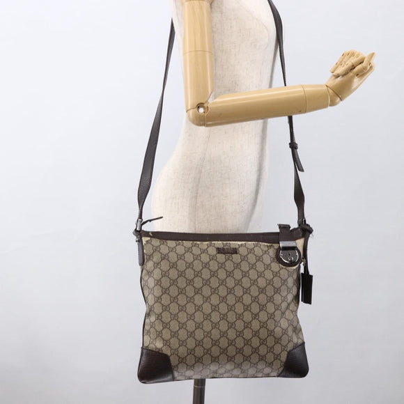 GUCCI GG Supreme Shoulder Bag PVC Beige Silver 148476 Auth ka2706
