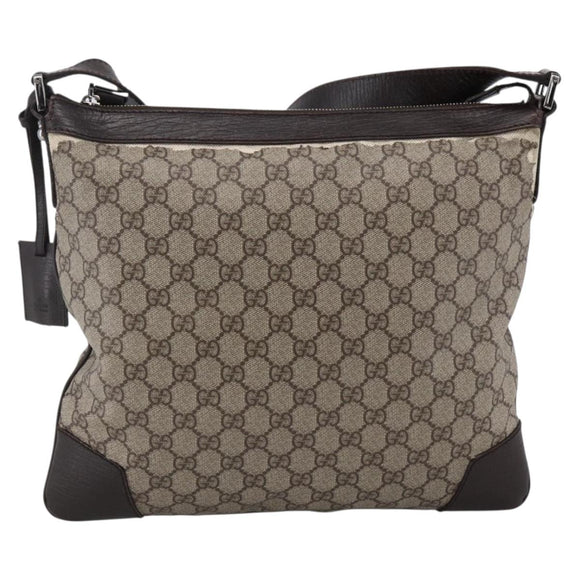 GUCCI GG Supreme Shoulder Bag PVC Beige Silver 148476 Auth ka2706