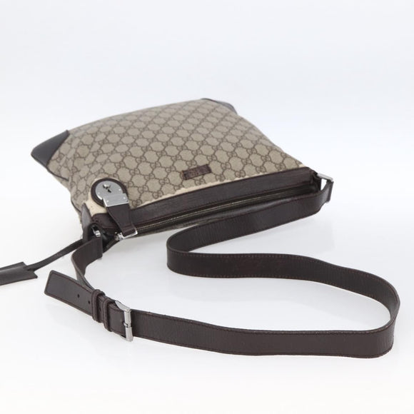 GUCCI GG Supreme Shoulder Bag PVC Beige Silver 148476 Auth ka2706